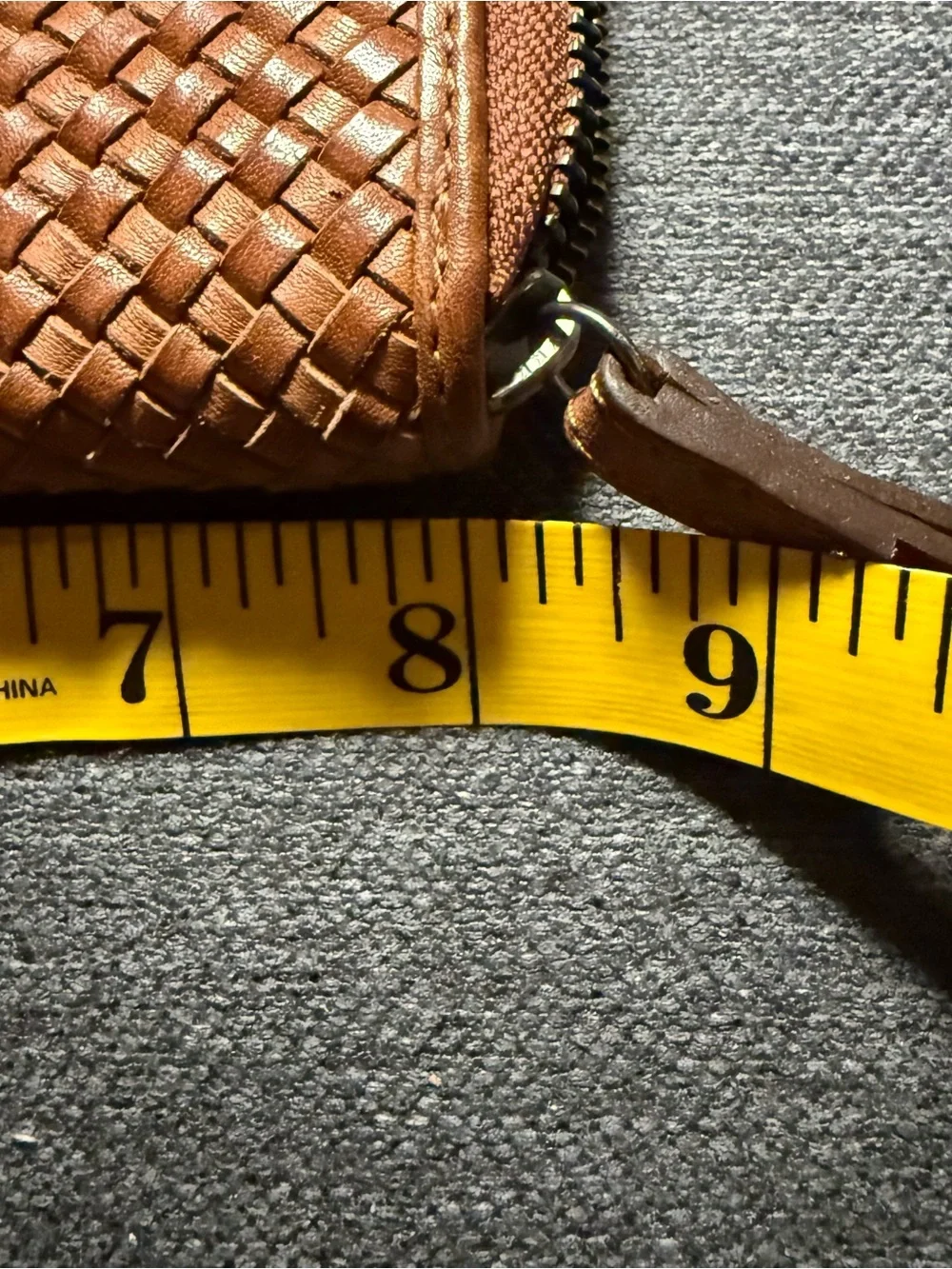 Woven Leather Wristlet Clutch - Tan Pre-owned Good Condition